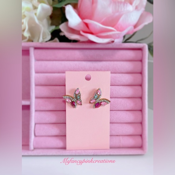 Butterfly rhinestone earrings - Picture 3 of 3